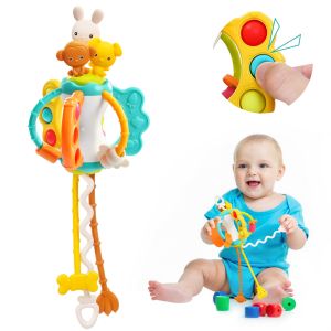 Montessori Toys for Babies Baby Sensory Toys Pull String Activity Toy for Toddlers Developing Fine Motor Skill Food Grade Silicone Teething Toys Travel Toys Gift for Infant Boys Girls3-24
