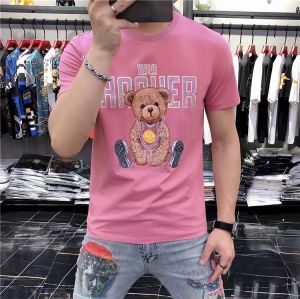 Tagkita ผู้ชายสไตล์ยุโรปหมีเสื้อยืดคอกลมผ้าฝ้ายแท้สลิมฟิตครึ่งแขนอินเทรนด์เพชรแขนสั้นด้านบนสําหรับฤดูร้อน