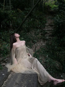 New Chinese Style National Style Dress off-Shoulder Evening Gown Bridal Gown Ink Painting Fairy Mesh Tube Top Long Skirt