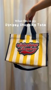 Splashing Monkey Stripey Shopping Tote | Yellow & Red Canvas Tote Bigger than A4 size | tote bag | canvas bag | beach