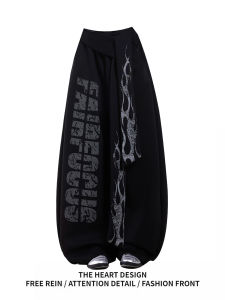 American Retro Letter Flame Sash Curved Knife Pants Women Summer Design Loose Straight Leg Wide Leg Casual Pants