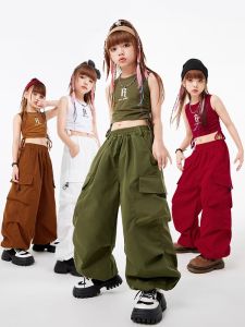 Girls Jazz Costumes Cargo Pants Performance Wear Summer Childrens Hip Hop Trendy Clothes Hip Hop Catwalk Jazz Costume