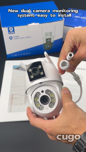 กล้อง V380Pro เลนส์คู่ 8MP คมชัด ไร้จุดบอด เชื่อมต่อไร้สาย WiFi มีการตรวจจับคนและแจ้งเตือนเมื่อเคลื่อนไหว พร้อมไฟ IR และไฟขาว มาตรฐานกันน้ำ IP66 เหมาะสำหรับใช้ในที่กลางแจ้ง