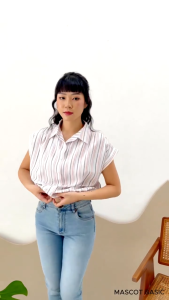 MASCOT Kemeja Blouse Salur Wanita Serut Tengah Bahan Katun Tokyo M.2425