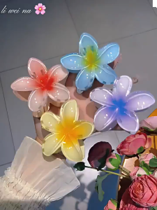 EFACC235 Jepit Rambut Wanita 3 Pcs Motif Bunga Kamboja Kupu-Kupu Plumeria Sakura 8 Cm Gaya Liburan di Tepi Pantai Aksesori Rambut Akrilik