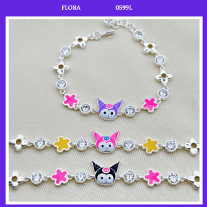 FLORA 0599L - Lắc tay bạc ta hình Kuromi màu đen tím hồng dành cho bé gái