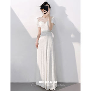 Luxurious Elegant Silver Sequin Evening Gown