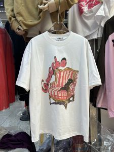 Spring 2024 Large Size round Neck Overhead Design Printed Mid-Length T-Shirt Short Sleeve Women Versatile Trendy Top Commute