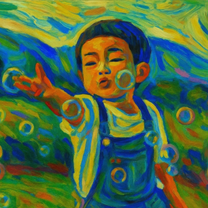 Tranh Nghệ thuật "Cậu Bé Thổi Bong Bóng" VIETSMART ART - Acrylic 45 x 60cm