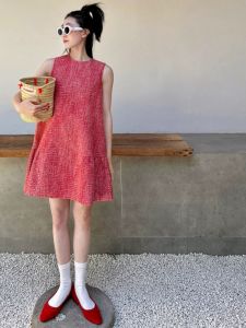 Sleeveless Red Dress Womens Summer Classic Style High Class Elegant French Chic Small Doll Type Short Skirt