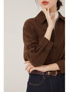 French Vintage Thick Corduroy Long Sleeve Shirt Womens Autumn Winter Loose Commute Unique Elegant Personality Top