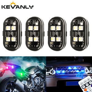 2/4Pcs Wireless Car Ambient Light Color Changing Car Interior Decorative Light with Remote Control Charging Car LED Strobe Light