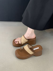 Comfortable Retro Thick Heel Sandals Womens Slip-On Toe Stretcher Soft High Heels Casual Rubber Bottom Daily Wear