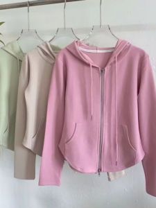Pure Cotton Long Sleeve Hoodie Womens Spring New Style Solid Color Versatile Design Zipper Open Cardigan Top Casual Fashion