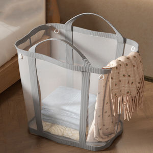 Nylon Mesh Laundry Basket Large Capacity Portable Dirty Clothes Organizer Breathable Foldable Wall Mounted Clothes Basket