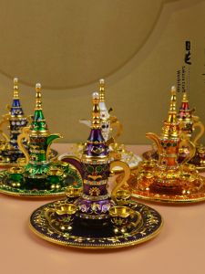 Xinjiang Ethnicity Craftwork Colorful Tin Metal Miniature Wine Set Decorative Figurine Collectible Gift Memorabilia Decoration