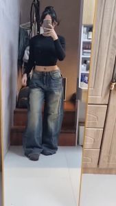 Womens Super Wide Fit Baggy Denim Pants - Durable Bottoms for Fashionable Comfort Jeans