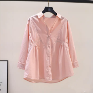Brand Discount Tag Removed Spring Autumn Loose Cotton Womens Shirt Folded Design Sense Casual Fashionable Top