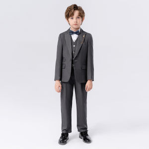 3PCS Kid Suit Set Handsome British Host Performances Piano Children Dinner Dress Birthday Formal Blazer for Boy
