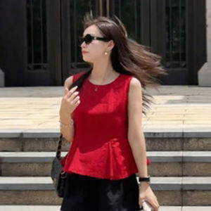 Bộ Đồ Hai Mảnh Thời Trang Mùa Hè Cho Nữ Áo Vest Không Tay Và Quần Short Ống Rộng Cạp Cao Phong Cách Hàn Quốc Giản Dị