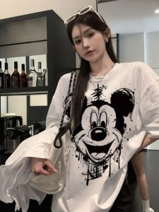 เสื้อยืดแขนสั้น Cotton Ins สําหรับผู้หญิง ดีไซน์การ์ตูนสุดน่ารัก ทรงหลวม เหมาะสําหรับฤดูร้อน สไตล์คู่รักอเนกประสงค์