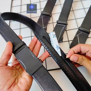 Ikat Pinggang Sleting pria Sabuk semi kulit rel hitam otomatis