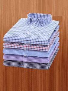 Autumn New Mens Long Sleeve Pure Cotton Plaid Shirt Casual Anti-Wrinkle Oxford Weave Thickened Dad Style Fashion City Life