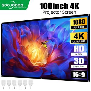 จอโปรเจคเตอร์ 84/100/120 นิ้ว จอพับโปรเจคเตอร์ HD จอพับโปรเจคเตอร์ 4K Projector Screen แขวนผนัง โรงภาพยนตร์กลางแจ้งสีขาวผ้าม่าน