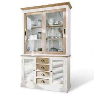 American Country Style Solid Wood Sliding Door Wine Cabinet Dining Room Sideboard Display Storage Cabinet Oak Wood Frame