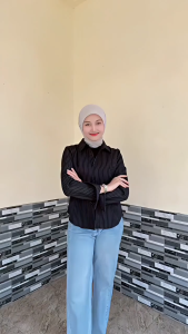 Kemeja luna stripe salur kombinasi tali / atasan wanita termurah / baju daily simpel kekinian