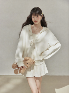 OUYANGXI | Áo Hoodie Có Dây Nơ Be