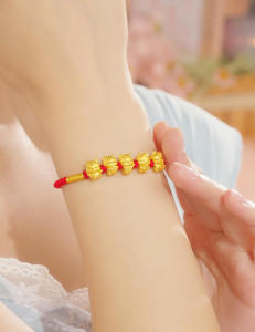 ZHOU LIU FU 周六福 สร้อยข้อมือทอง 99% 24K Solid Gold Five Pony Horse Charm Red Bracelet Chinese Zodiac Charms Braided Link Cute Jewelry for Women Daughter 16+6CM A1716249