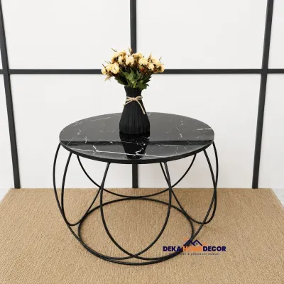Meja Tamu Bulat Minimalis ORACLE Besi Gold Hitam Industrial HPL Motif Marmer Mewah Furniture Ruang Tamu Aesthetic Meja Kopi Modern