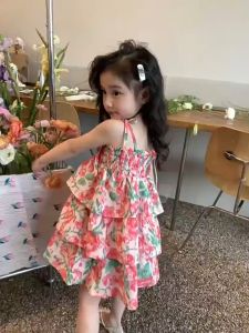 ALENA Girl Dress Frozen Dress For Kids Girl Dress For Kids Girls Girls Suspender Dress Summer Seaside Vacation Beach Skirt Baby Princess Summer Childrens Floral Skirt