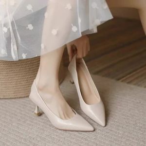 Giày Cao Gót Mũi Nhọn Màu Đen Dành Cho Nữ Kiểu Dáng Thoải Mái Gót Thấp Thích Hợp Đi Làm Và Đi Hàng Ngày Chất Liệu Giả Da Kiểu Xỏ Chân.