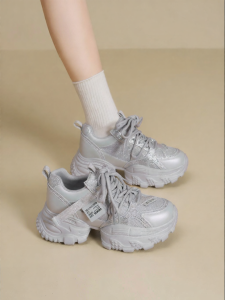 Josiny | Platform Silver Mesh Thick Sole Sneakers