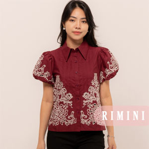 RIMINI - Kemeja Wanita Lengan Pendek Anglaise Puff Sleeves  Size XS-3XL - Fergina Top CC31282