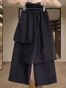 Shalldoer | Sweet Cool Style Mesh Splice Straight Leg Casual Pants Womens Summer Fashionable Wide Leg Pants Low Waist Nine Points