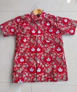 Batik Seragam sekolah anak siswa SD / MI laki laki perempuan merah  nasional motive Teratai