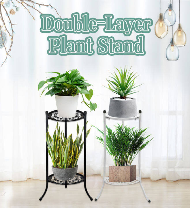 2 Tier Plant Stand Metal Plant Rack Stand Indoor Outdoor Flower Pot ...