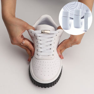 1Pair All White Laces  No Tie Shoe Laces For Sneakers Metal Lock Magnetic Shoelaces Rubber Bands for Shoes Accessories