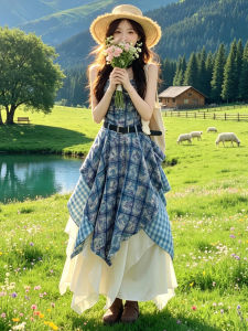 SUSIEYUAN | Korean Style Irregular Checker Summer Resort Dress