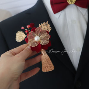 Chinese Style Wedding Bouquet Pins Groomsmen And Bridesmaid Wrist Flowers Full Set for Bride Groom Family Members Lapel Flowers