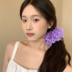 กิ๊บติดผมรูปฉลามขนาดใหญ่พร้อมดอกไม้ สไตล์มนต์รักหวาน สำหรับผู้หญิง กิ๊บติดผมสีสันสดใสแบบท่อตรง ทรงหางม้าน้ำเงิน ตกแต่งด้วยเลื่อม