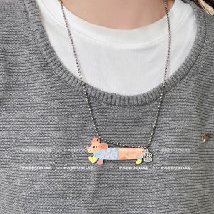 สร้อยคอสัตว์เลี้ยงลายสก็อตสุดน่ารักสำหรับผู้หญิง เครื่องประดับแฟชั่นฤดูใบไม้ร่วง/ฤดูหนาว โซ่เสื้อกันหนาวยาวลายจุด เครื่องประดับโซ่เสื้อกันหนาวสัตว์เลี้ยงลายจุด