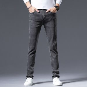 ROMON | Romon Mens Summer Thin Casual Loose Straight Leg Jeans Elastic Long Trousers Fashionable Korean Style Cotton Polyester Blend