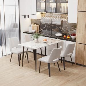 โต๊ะกินข้าวโมเดดิร์น 6 ที่นั่ง 120 สม หินอ่อน Rectangular Dining Table Sintered Stone Marble Tabletop หินอ่อนราคา --- No Including Chair