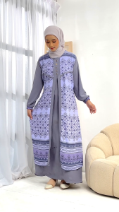 HGM Fashion Baju Dress Gamis Wanita Crinkle Tangan Karet Mewah Motif Kombinasi Tali Pinggang