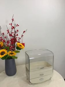 Cosmetic Storage Box Waterproof And Dustproof Layered Design Storage Box Convenient Storage Large Capacity With Lid Desktop Storage Box