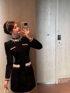 ZYHT EraVogue เดรสผู้หญิง เดรสสีดำ เดรสทรงเอ เดรสกำมะหยี่ เดรสทำงาน เดรสไฮโซ เดรสวินเทจ เดรสออกงาน เดรสปาร์ตี้ ชุดราตรี 9966